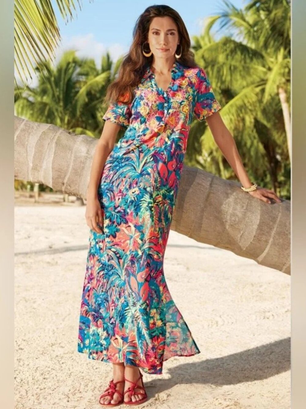 Soft Surroundings Florence Tropicana Multi-Color Embellished Dress Petite Medium